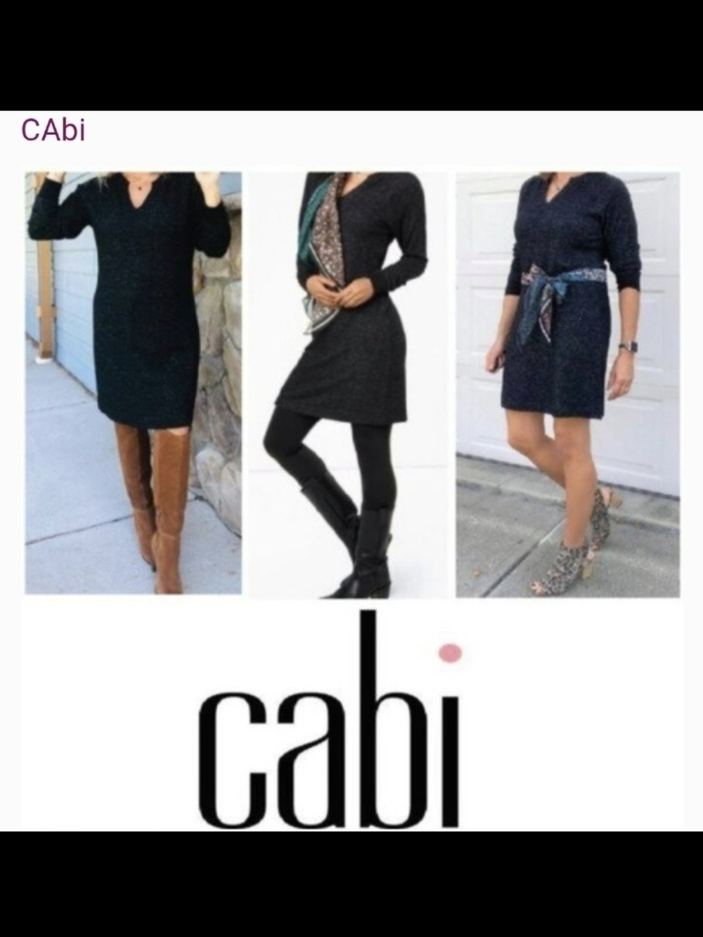 CAbi 3829 Long Sleeved Black Heathered V-Neck Sweater PJ Sweater Dress - Large